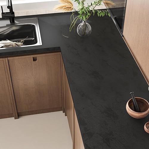 Miniatura 5 de VEELIKE Papel tapiz de hormigón de 15.7 x 354 pulgadas, moderno papel de contacto de hormigón negro carbón para encimeras, impermeable,