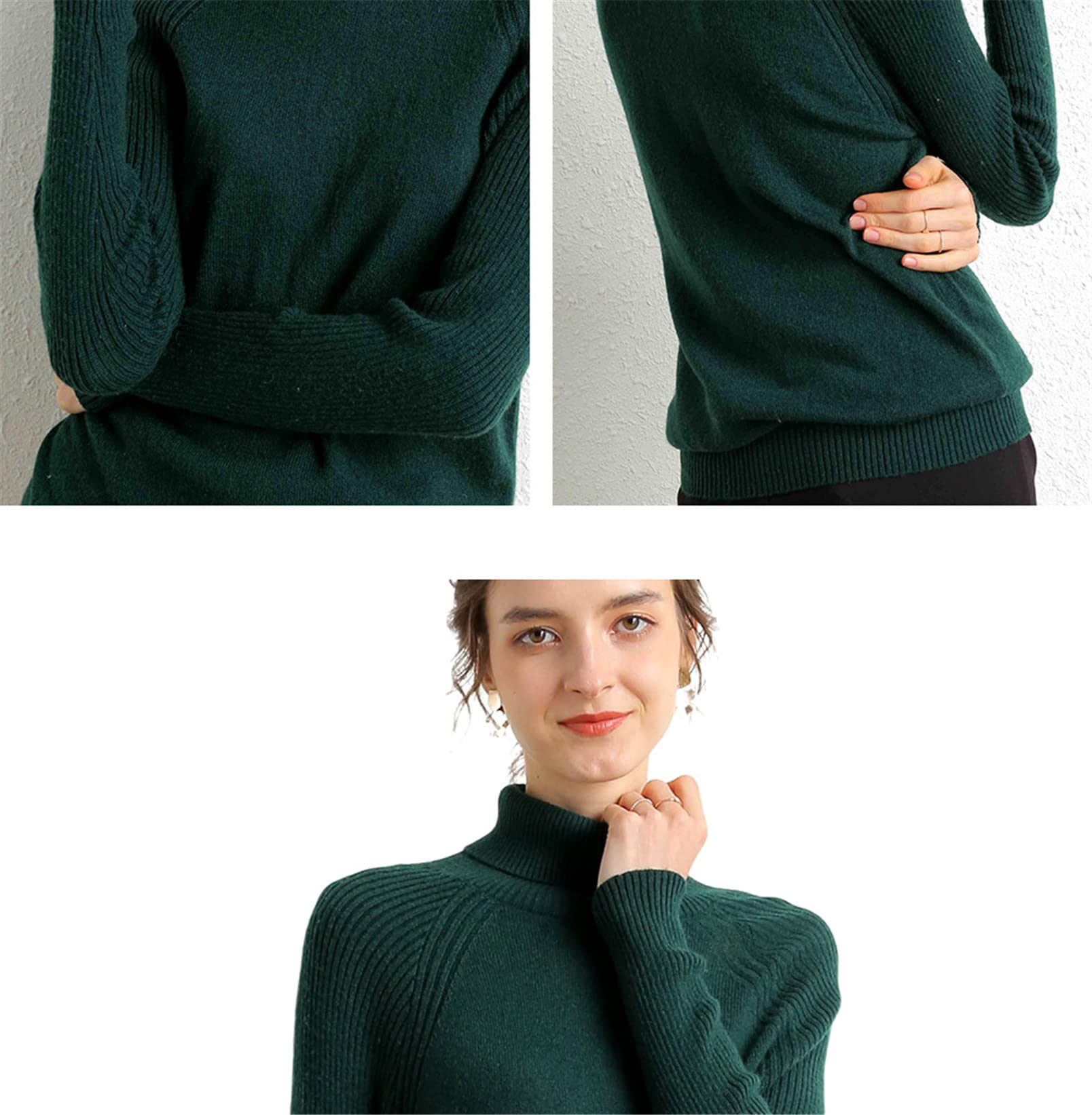 Jersey de cachemira de las mujeres suéter de cuello alto manga larga jersey de punto
