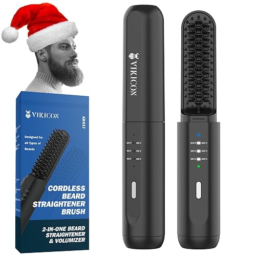 VIKICON Beard Straightener for Men 2-in-1 Heated Hair & Beard Comb