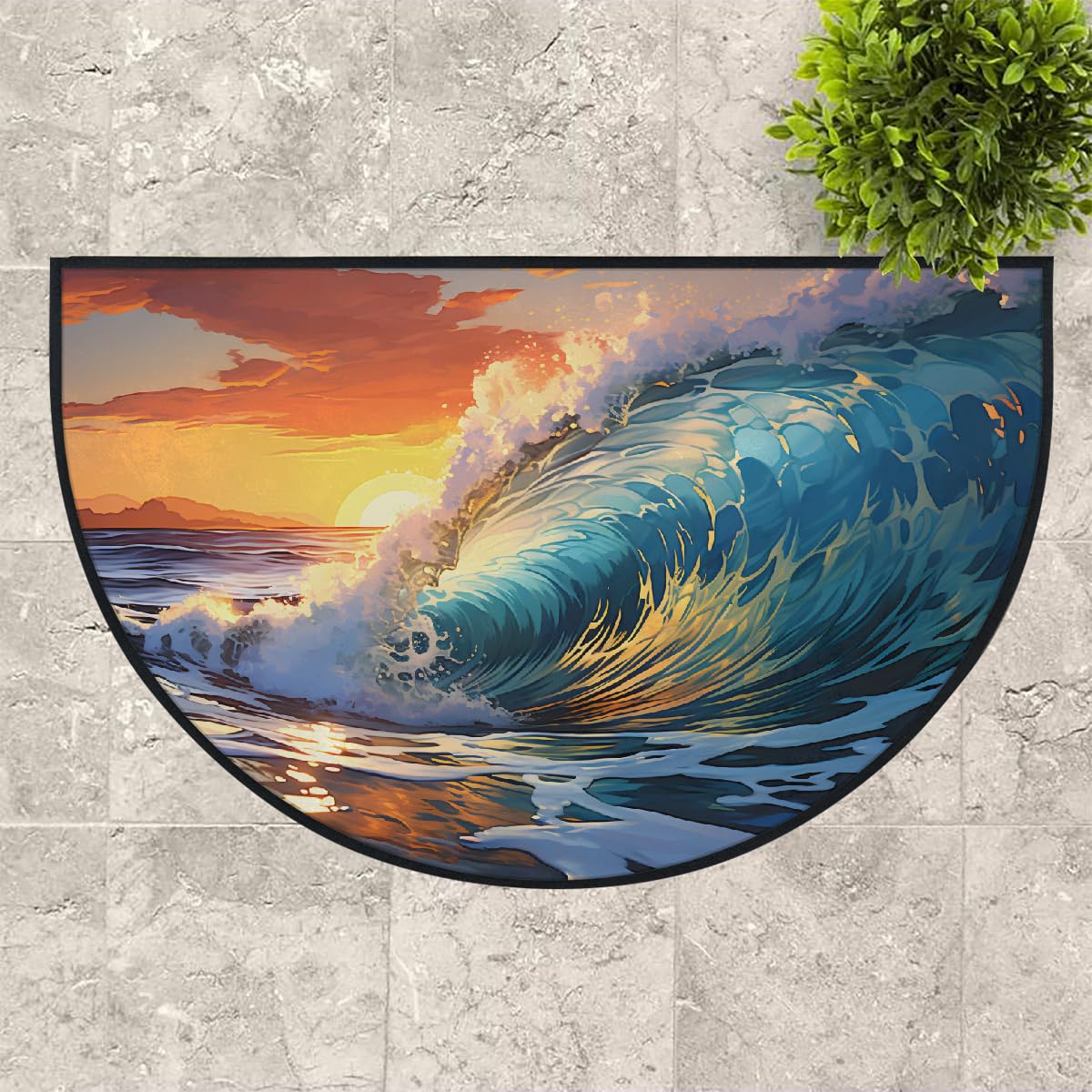 Mexpekil Paillasson demi-lune pour intérieur et extérieur - Lavable - Tapis de sol en demi-cercle absorbant la saleté - 100 x 160 cm