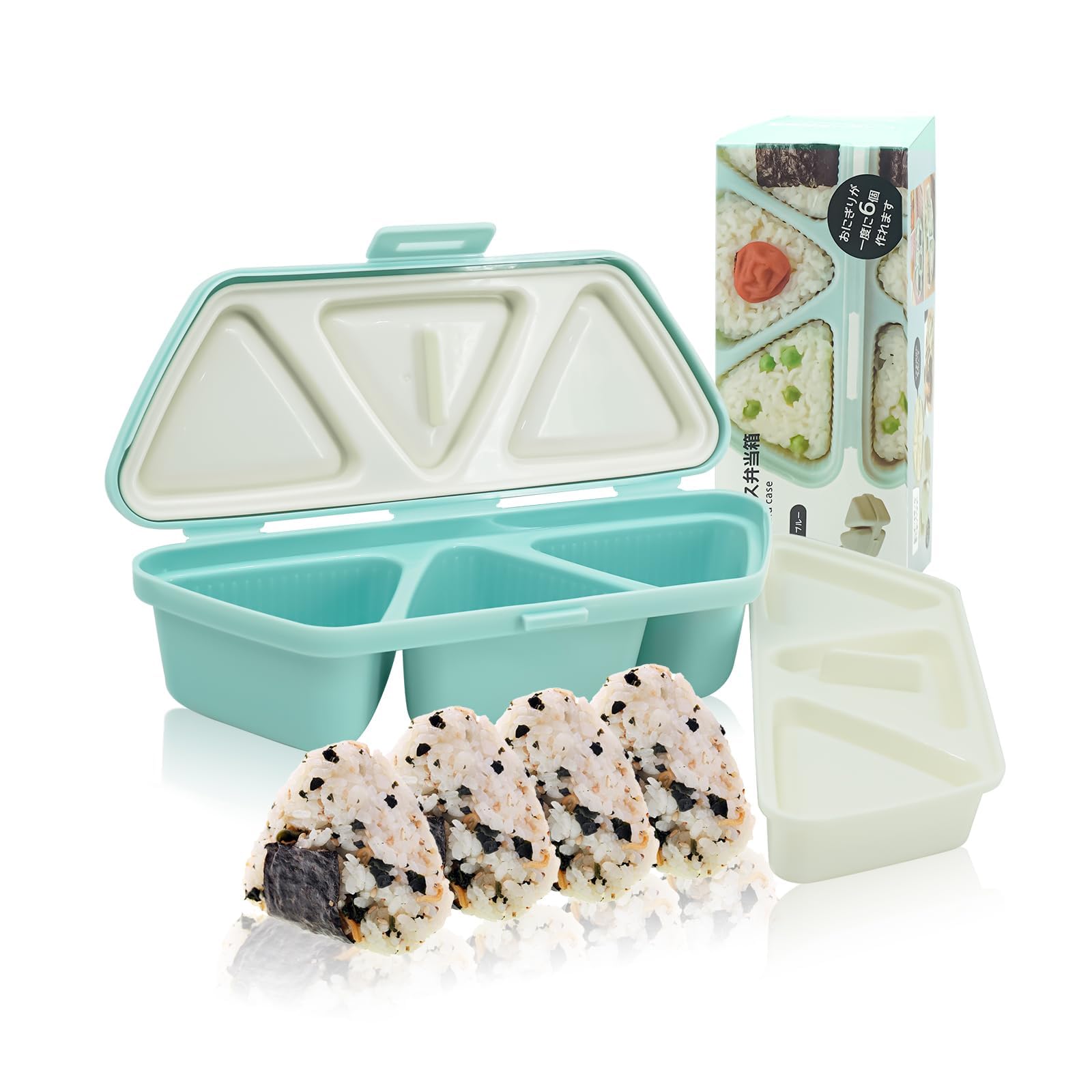 KASTWAVE 6 in 1 Triangle Rice Ball Mold Set - Quickly Make 6 Sushi Pieces, Non-stick Onigiri Maker Tools for Making and Storing Rice Balls