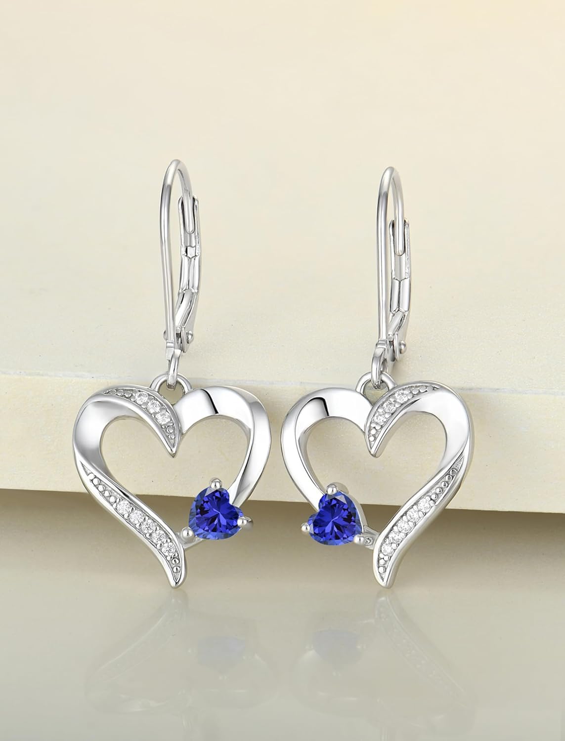 YL Heart Dangle Earrings 925 Sterling Silver Drop Earrings Birthstone Leverback Jewelry for Women - Image 4