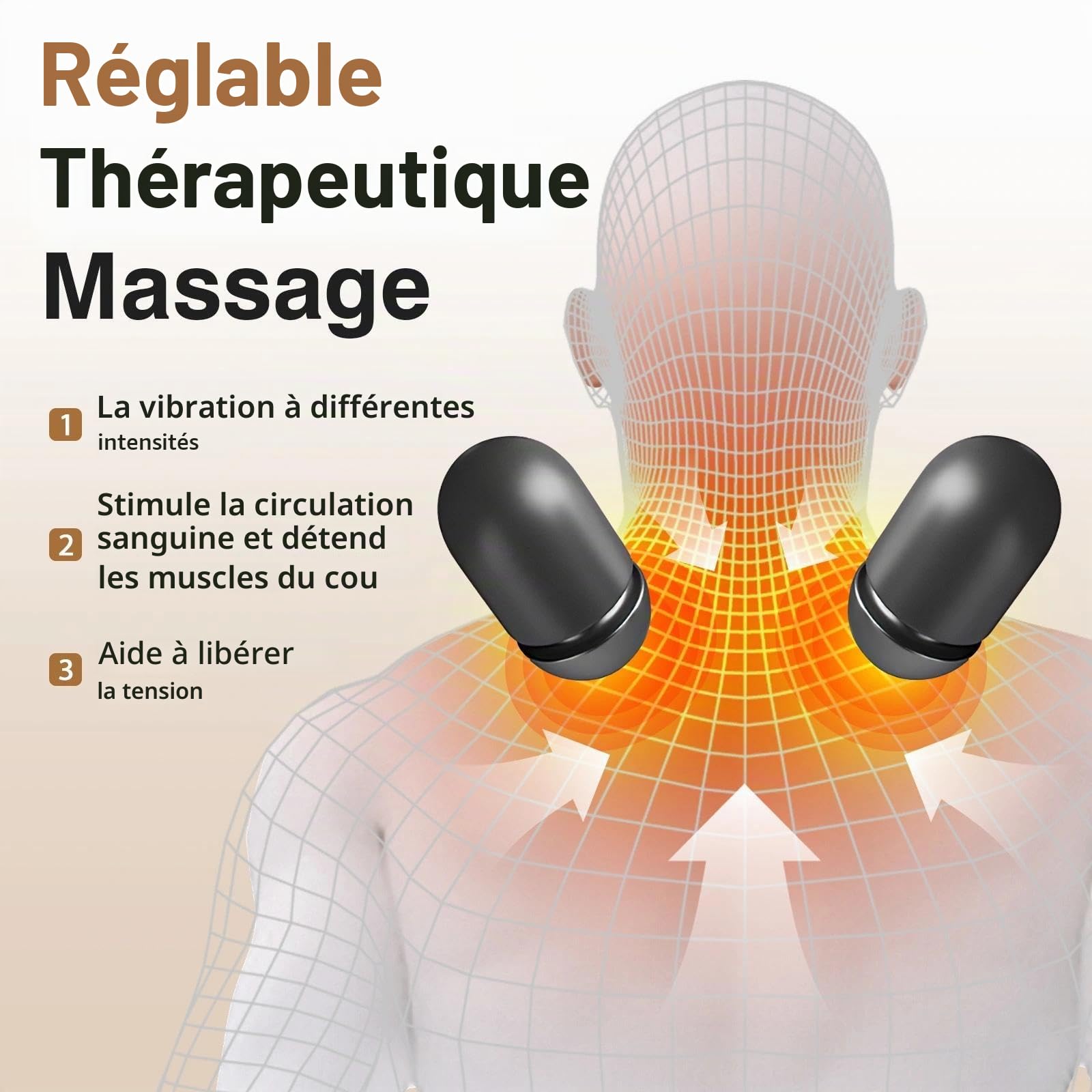 Masseur Cervical avec Chauffage, 3en1 Masseur Dos et Cervicales avec Vibration et Traction, Masseur D'épaules Pour Soulager Les Douleurs Des Tissus Profonds, Gris Foncé