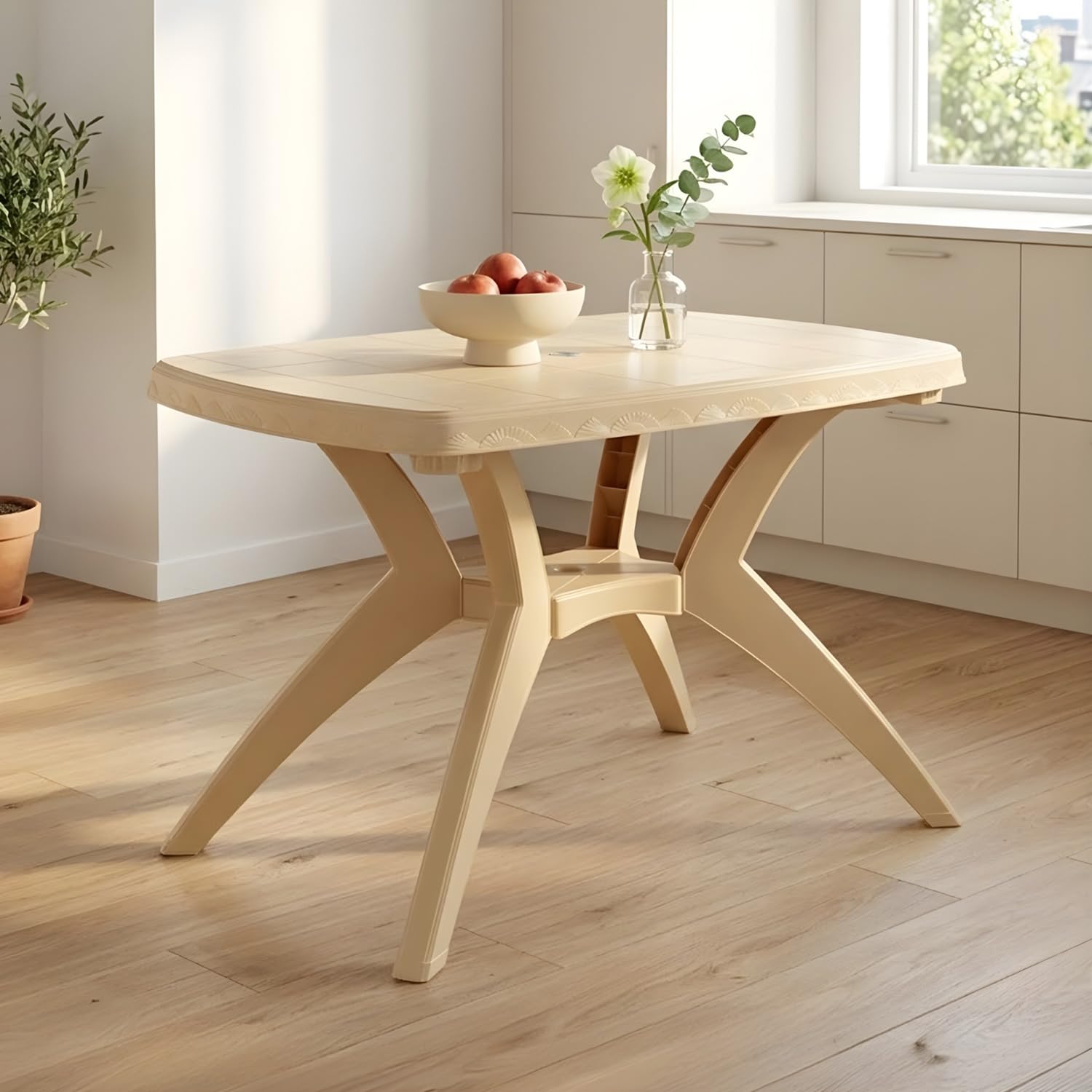 Nilkamal Shahensha Rectangular 4 Seater Virgin Plastic Dining Table for Dining Room | Indoor & Outdoor |Home Office | Hotel, Café and Restaurants | 1 Dining Table |Color Marble Beige