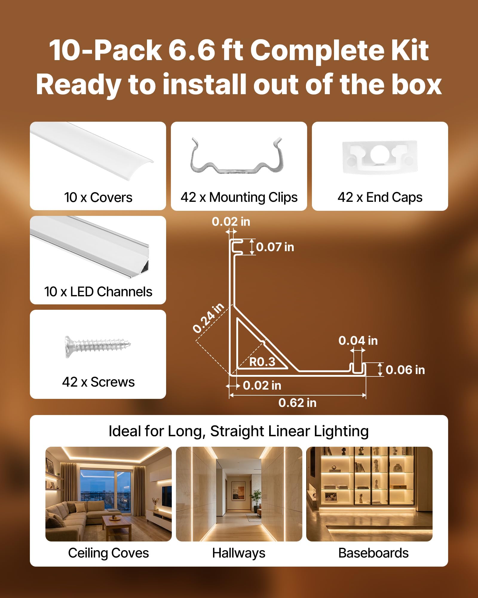 VEVOR Set di Profilo per Strisce LED in Alluminio 10 pezzi a Forma di V Lunghezza 2 m, Canali per Strisce Luminose Sottopensile da Cucina con Diffusore in PC, Profilo per Luci LED in Alluminio