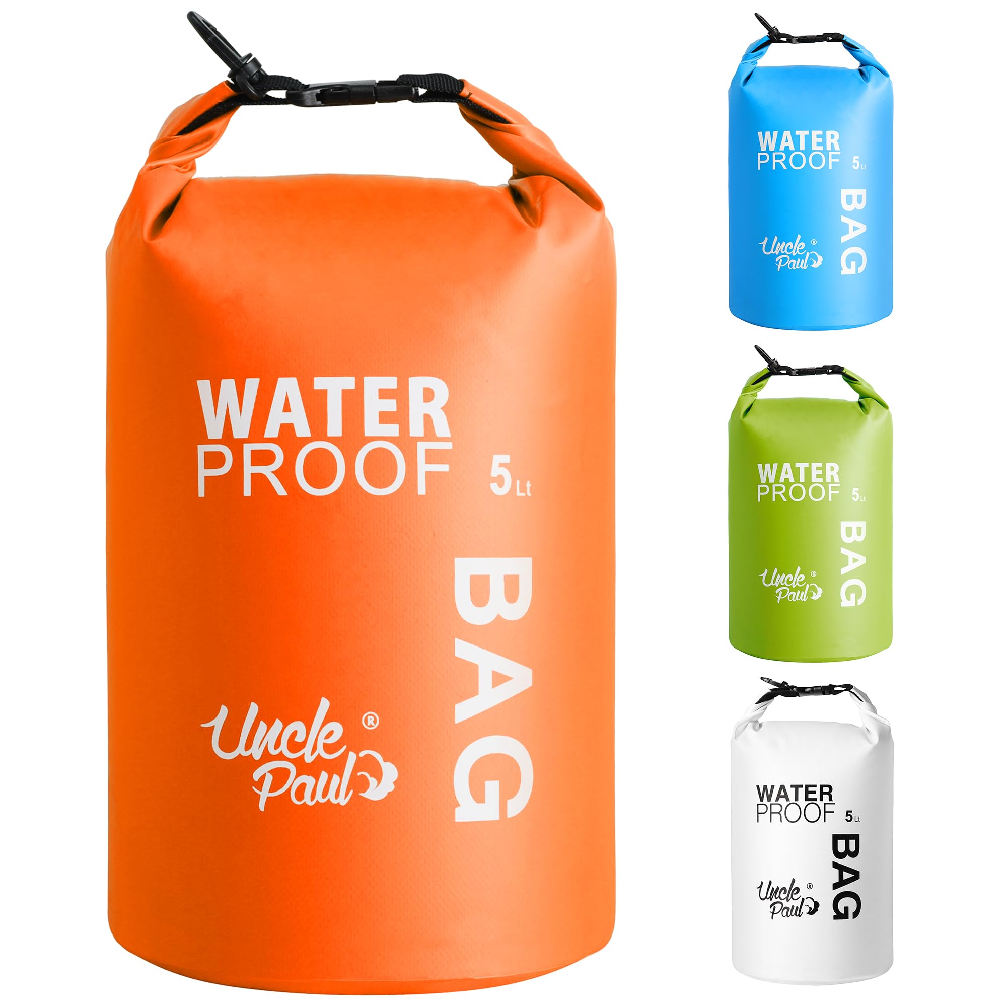 Uncle Paul Boat Dry Bags - Belongings Protection Waterproof Bag for Outdoor Drifting Boating Kayaking Fishing Rafting Swimming Camping Canoeing Surfing Mandarin Orange 5 Literes(1.1 UK gal)