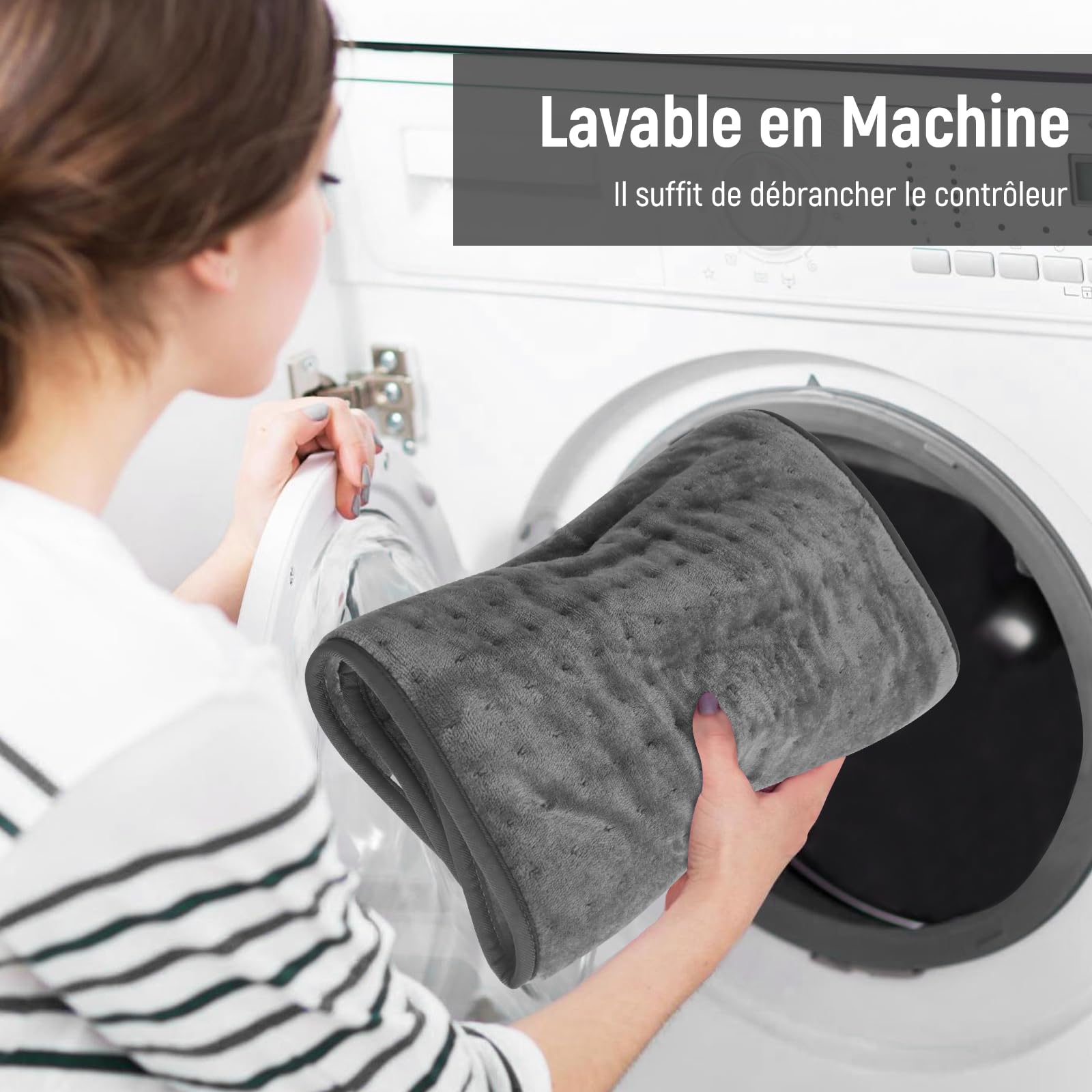 Coussin Chauffant, 80 × 60 cm, Coussin Chauffant Électrique avec Arrêt Automatique et 6 Niveaux de Température, pour Dos, Épaule, Ventre, Cou, Lavable en Machine