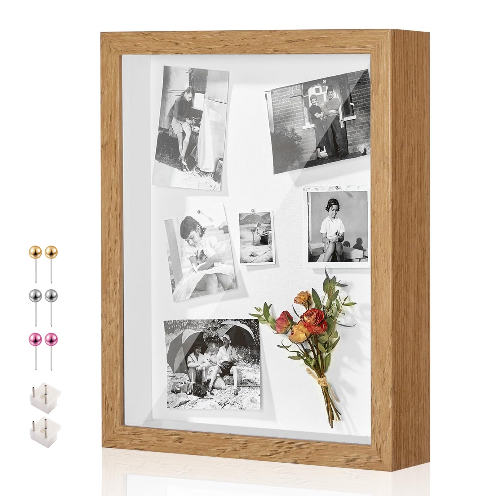 MGLIFEUL Wood Color 12x16 in 3d Deep Photo Shadow Box Frame with Reinforced Panel，Box Frames for Crafts 3d Deep for Jerseys, Bouquets, Graduation Gifts, Shirts, Handicrafts, Commemorative Gifts