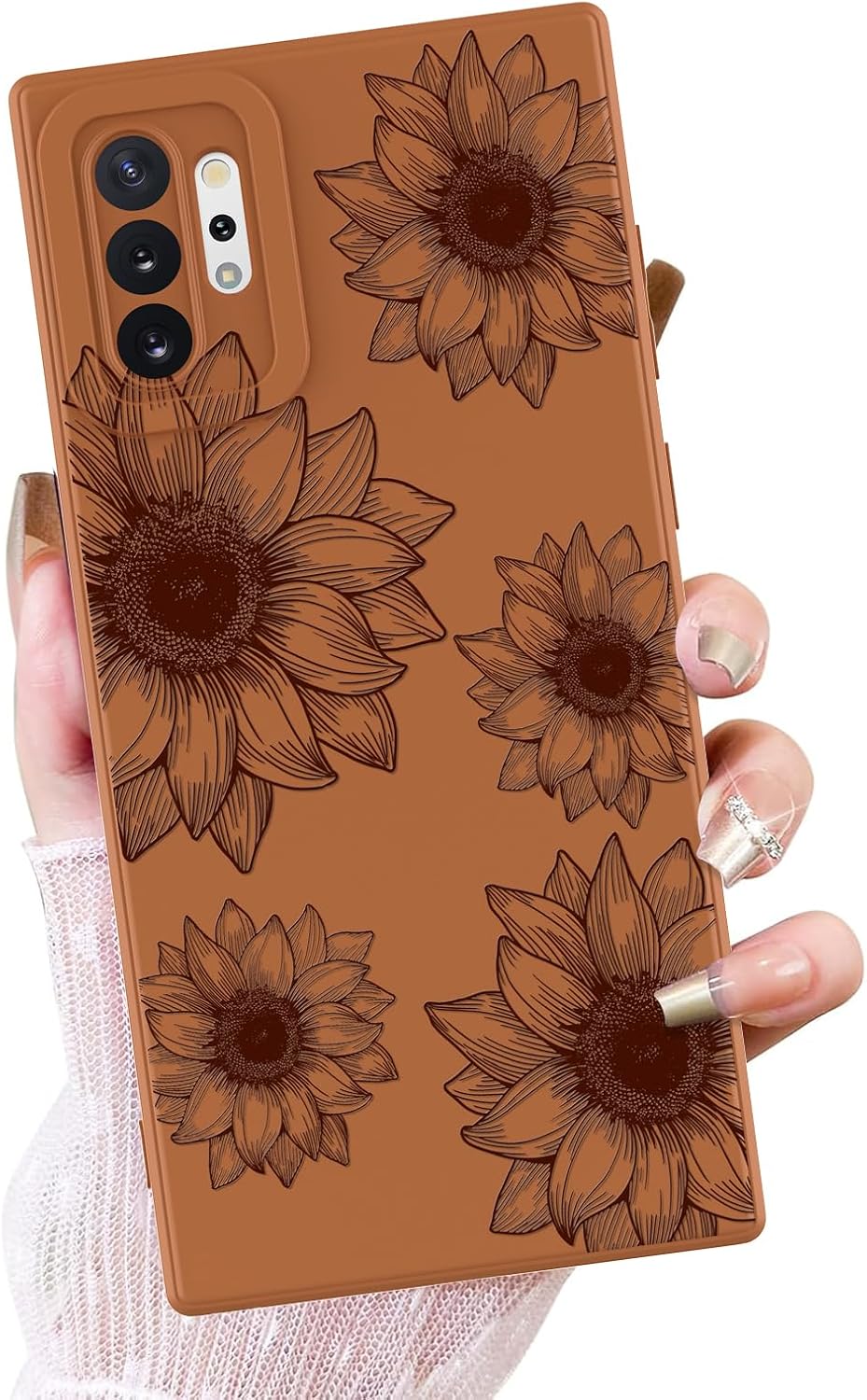 OOK Floral Case for Samsung Galaxy Note 10 Plus Case, Cute Sunflower Floral Blooms Design Soft TPU Shockproof Protective for Women Girls Phone Cover- Brown Flower