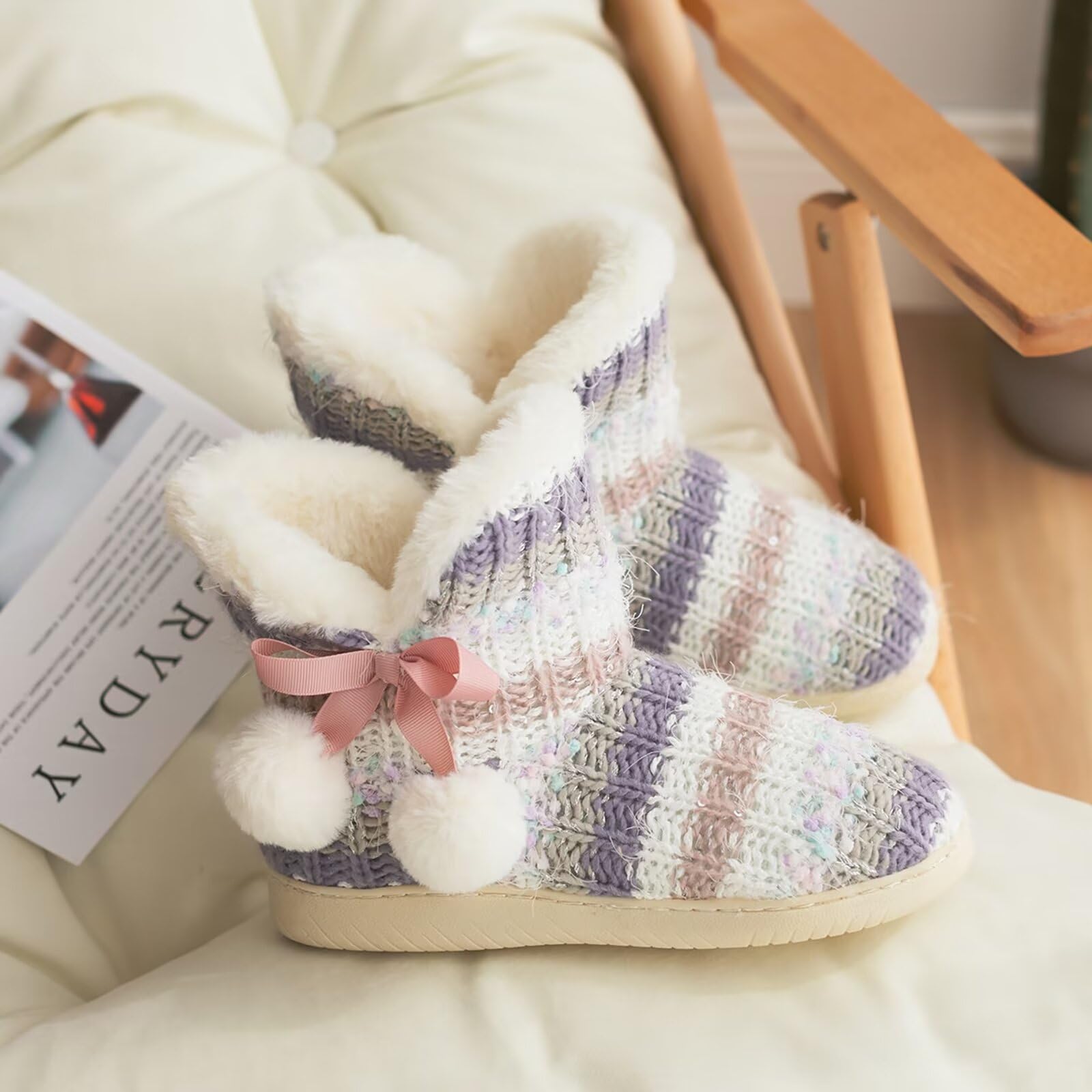 Botas de invierno con forro de felpa de punto para mujer, de espuma viscoelástica, para interiores y exteriores