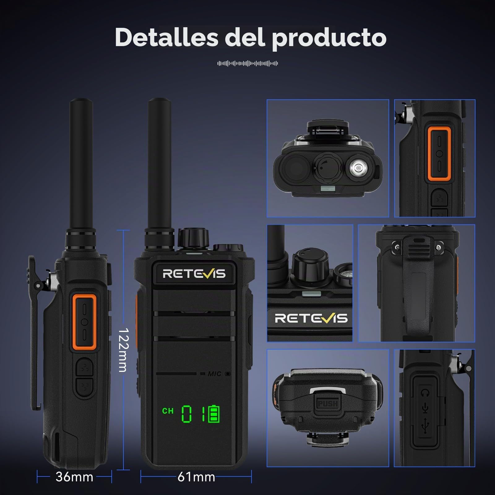 Retevis RB626H Walkie Talkie Largo Alcance, Profesionales Radio Bidireccionales Cargador de 6 Vías Carga Rápida, 2000mAh, VOX, Walkie Talkie Portátil para Seguridad, Escuelas(Negro, 6 Piezas)