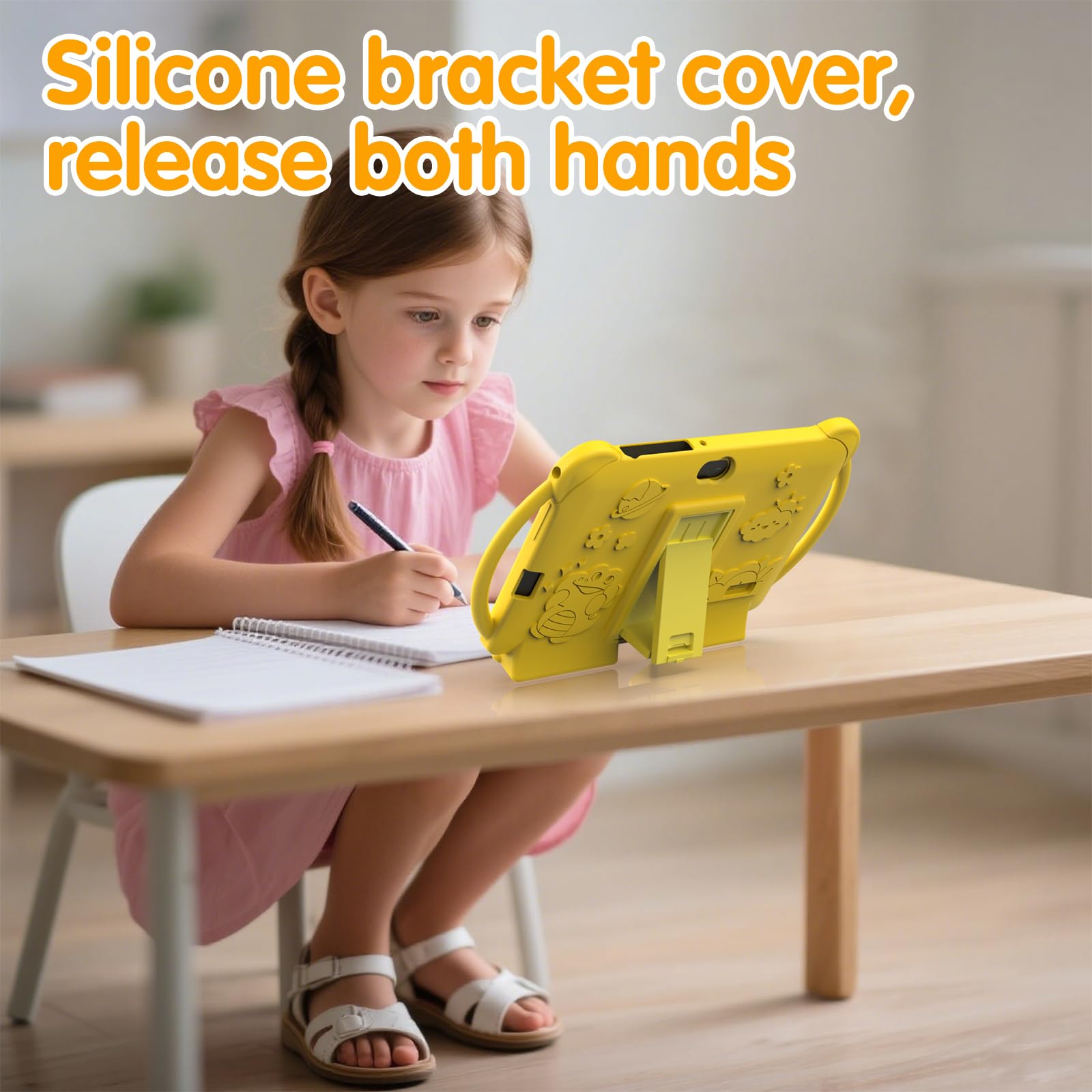 PEICHENG Tablet per bambini da 7 pollici, Android 12.0 per bambini, 4 GB di RAM, 32 GB ROM, schermo IPS Bluetooth, controllo parentale, doppia fotocamera, antiurto, per giochi educativi (giallo)