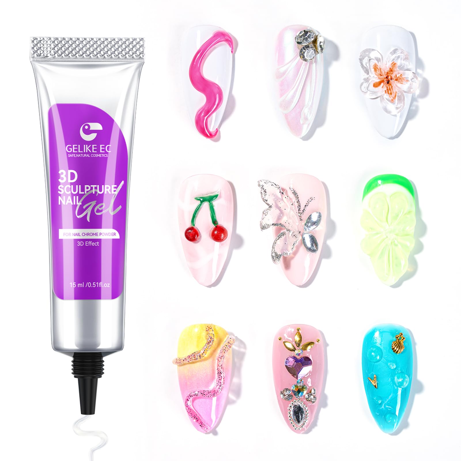 Gelike EC Gel de Sculpture 3D - Collant Transparent Multifonctionnel pour Ongles DIY Design Maison Rhinestone Glue 15g M