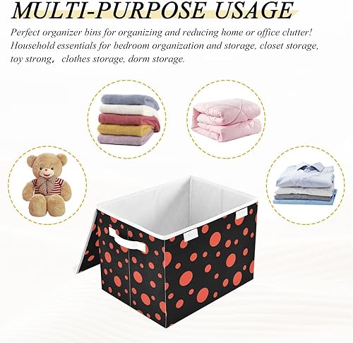 Miniatura 7 de GAIGEO Contenedor de almacenamiento plegable con tapa de lunares rojos y negros, bolsa de almacenamiento de ropa de gran capacidad, organizador de