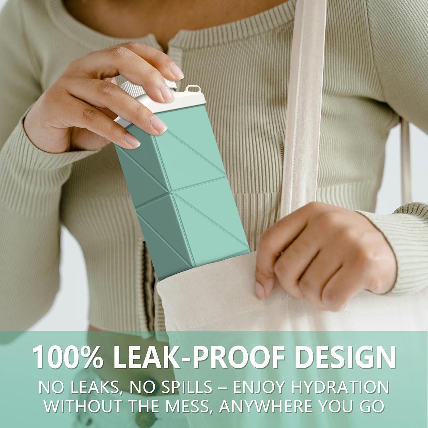 Collapsible Water Bottles 24.3oz, Foldable Travel Water Bottle, Portable & Lightweight, Leakproof & Reusable for Traveling Camping Hiking Yoga Sports Outdoor School Office, 1 Pack, Green - Image 4