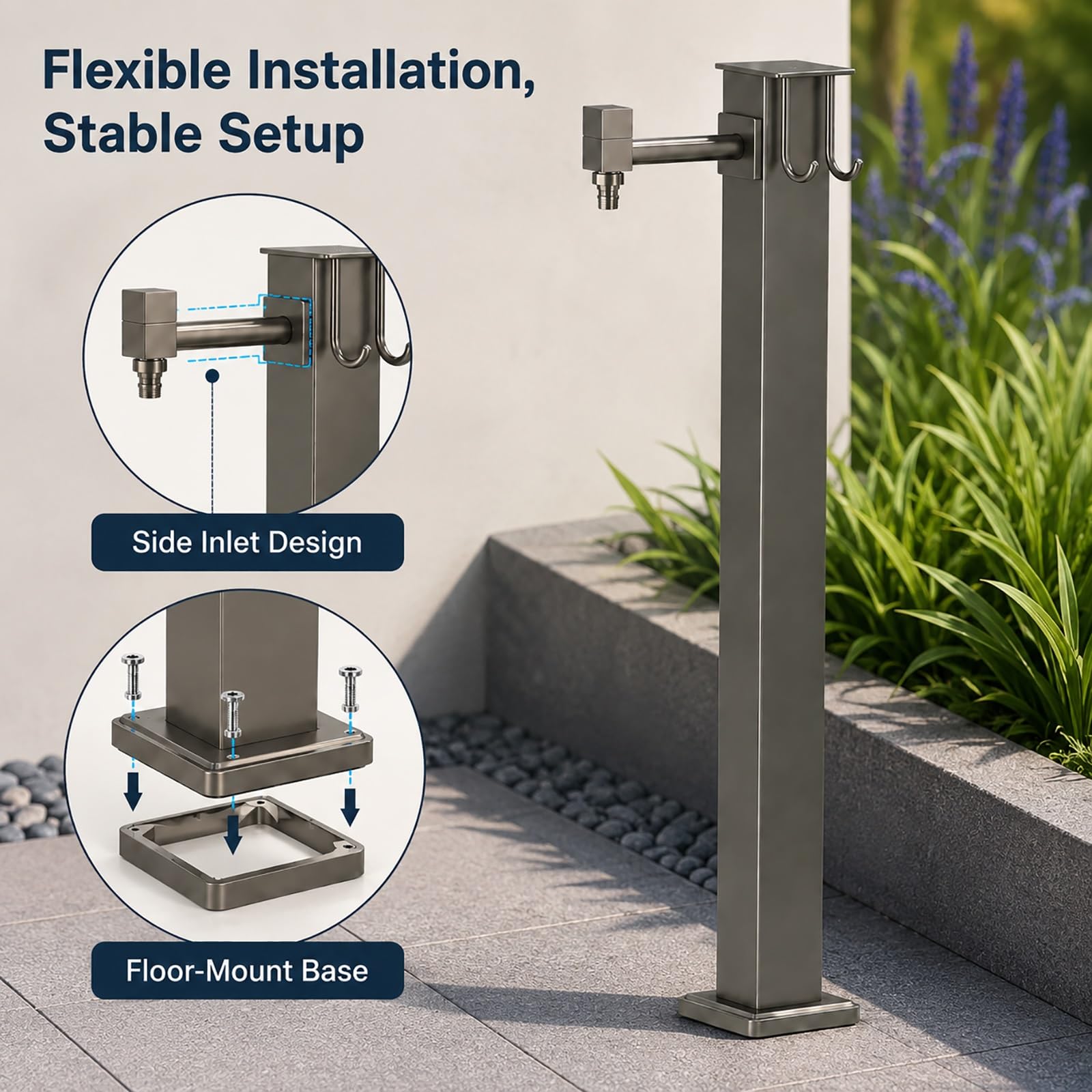 Freestanding Outdoor Water Column with Brass Spout, Garden Hydrant Stand