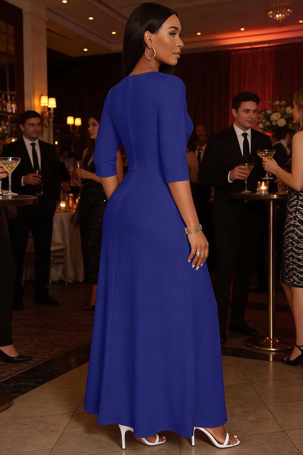 FANDEE Women's Maxi Dress Casual Boho Plain Long Dresses 3/4 Sleeve with Pockets - Image 7