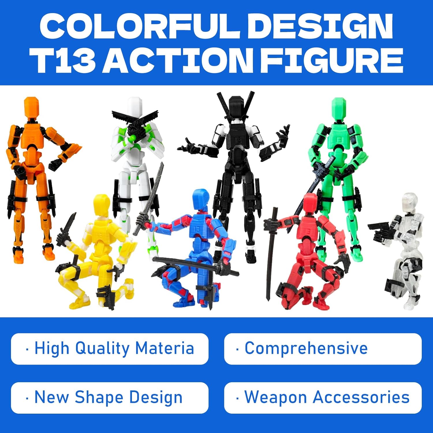 8PCS T13 Action Figure Set, Pre-Assembled 3D Printed Titan and Robo Figures, Highly Articulated Robot Toys with Interchangeable Accessories, Perfect for Collectors and Hobbyists