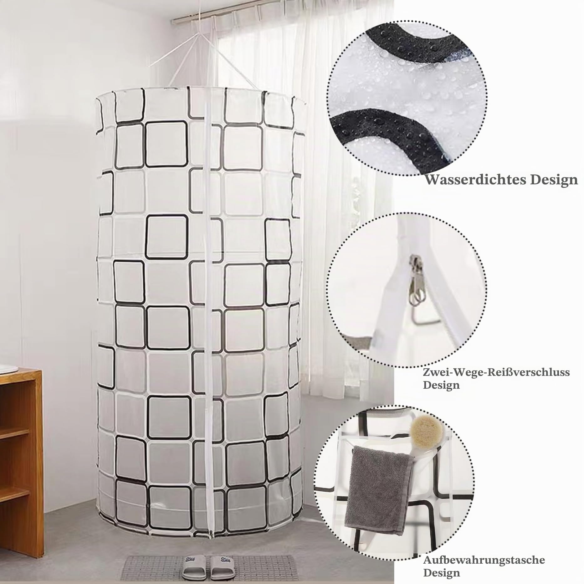 Winter Duschvorhang 39 x 79 Zoll, Kälteisolierung & Wasserdicht, Runder Dome Design mit Doppelreißverschluss, Hängender Winter Duschvorhang