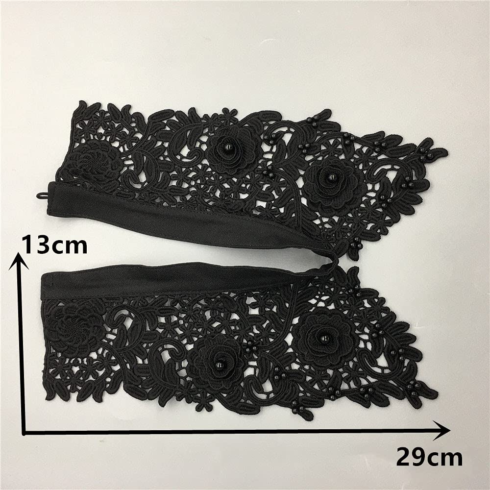 Faux Col En Dentelle Avec Strass Fleur 3D - Applique Pour Customiser Robes, Chemises, Accessoires - Noir - 3