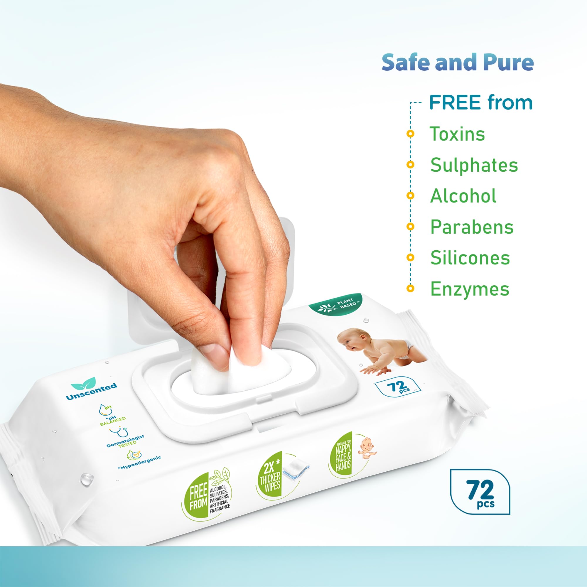 Amazon Brand - Supples 99% Pure Water Baby Wipes (With Lid) | 144 Count (72x2) | Unscented Wet Wipes for Newborn Baby | Soft, Hypoallergenic & Dermatologically Tested | Alcohol & Paraben Free 4