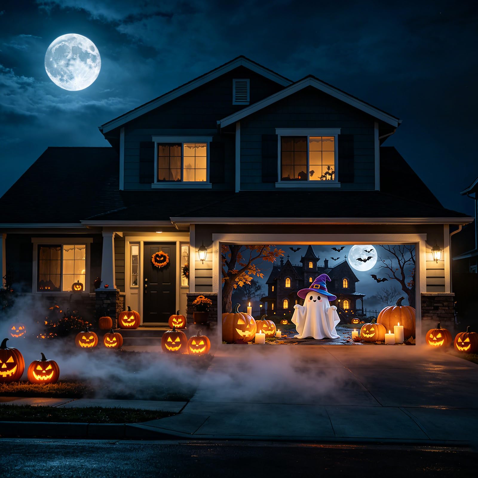 Baner na drzwi garażowe na Halloween, przerażające dekoracje na