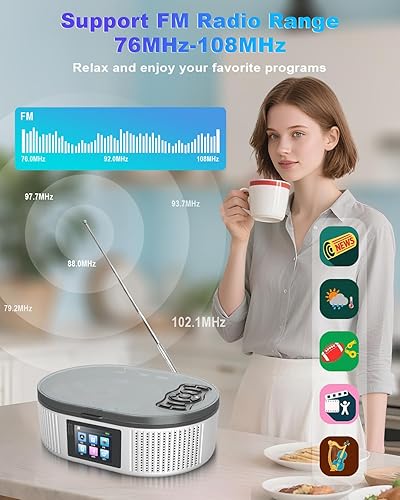 Miniatura 3 de Reproductor de CD portátil con altavoces estéreo duales, 4000 mAh recargable de escritorio Bluetooth 5.3 Boombox para el hogar y el automóvil, radio
