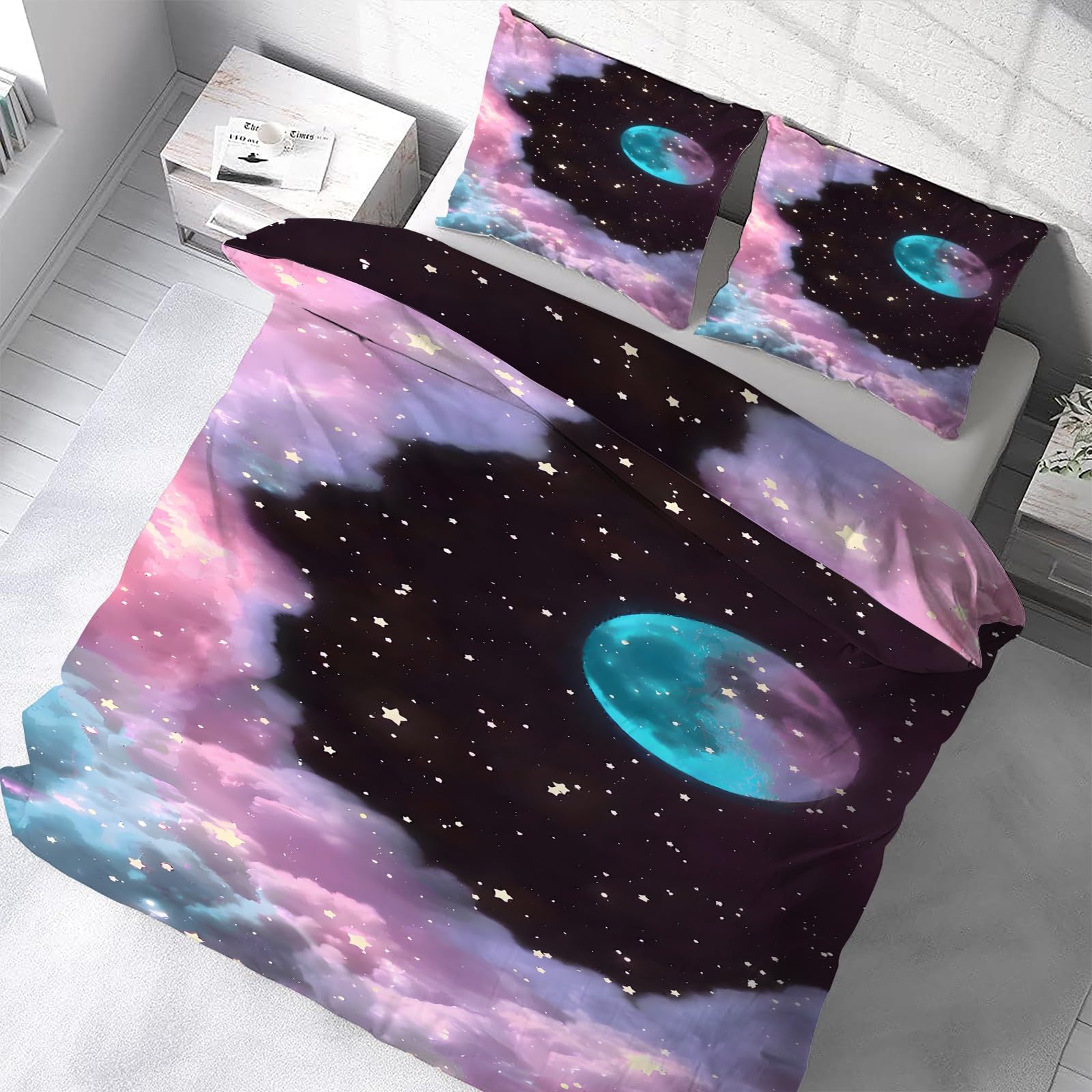 Parure de Lit 2 Personnes Planète pour Évader Votre Chambre Adulte avec Couette 220x240 cm