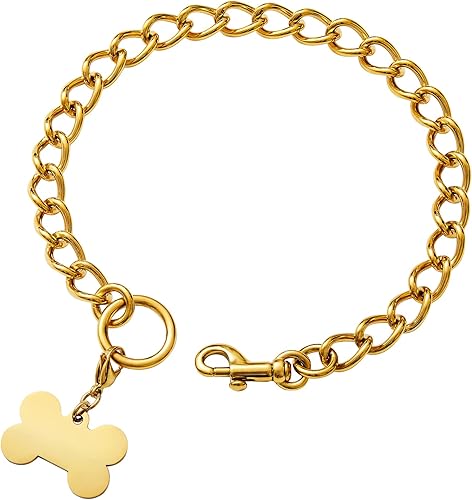 Miniatura 1 de Collar de perro con diseño de clip, chapado en oro de 18 quilates, acero inoxidable fuerte, collar de metal para perros pequeños, medianos y grandes