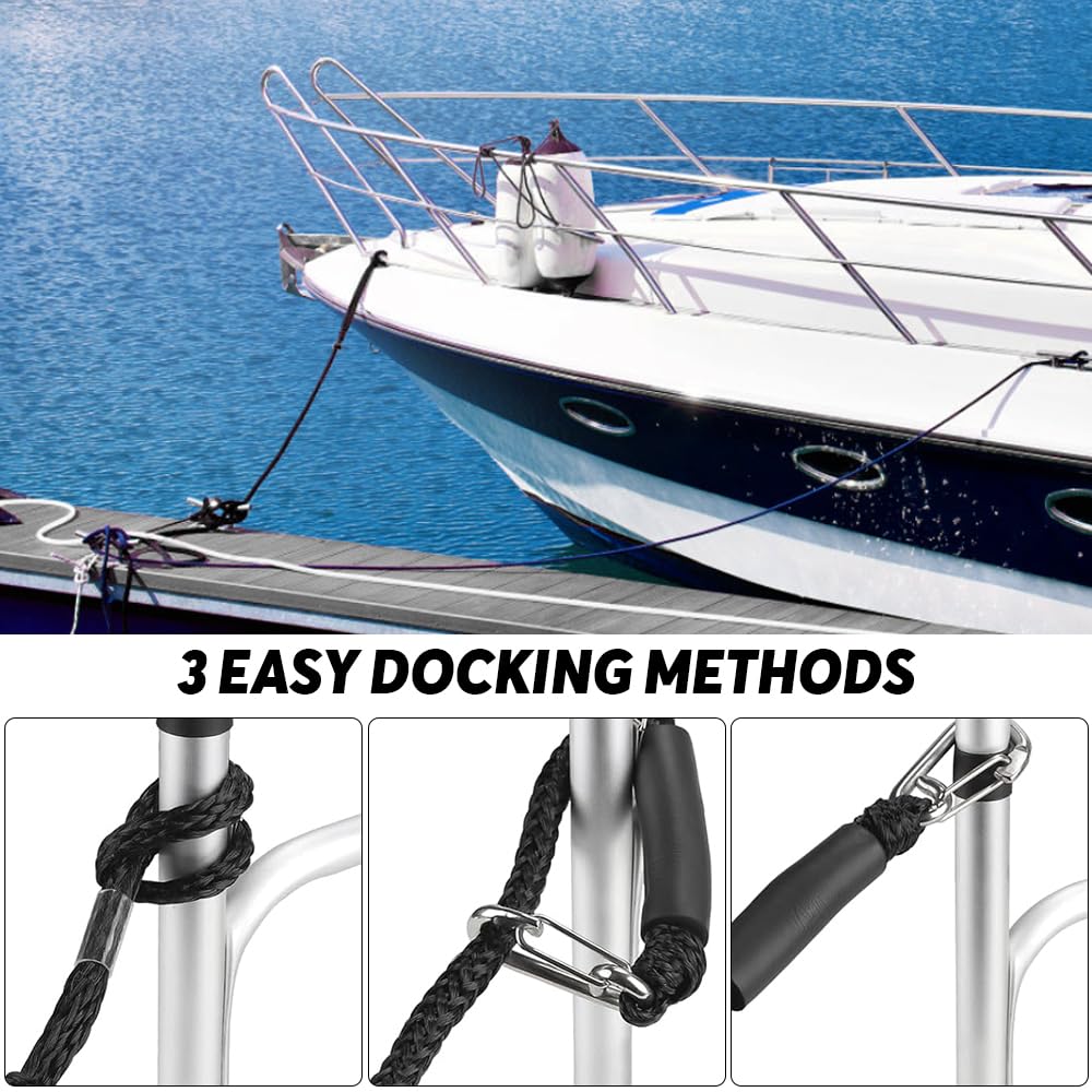 EFUTURETIME 2 x Cime Ormeggio 10cm (4FT) Bungee Dock Line con Gancio, Cima da Ormeggio, Cima da Barca per Barche, Moto d'Acqua, Kayak, Pontone, Canoa (Blu