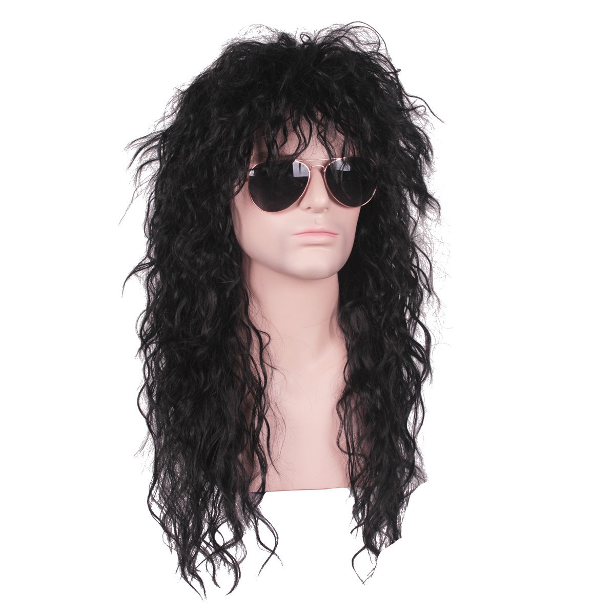 ColorGround Long 80s Fashion Smart Rocker Style Wig (Black with Tattoo Arm)