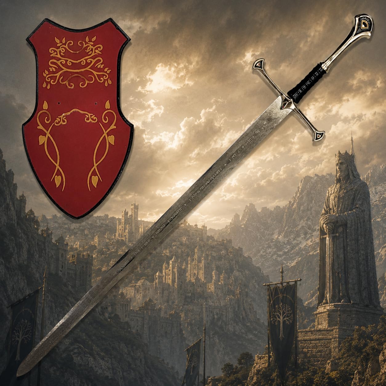 Der Herr der Ringe - LOTR Schwert, Filmschwert, echt, aus Stahl, Der Hobbit, Zauberer Merch, Aragorn Sword, Deko für Sammler und als Geschenk