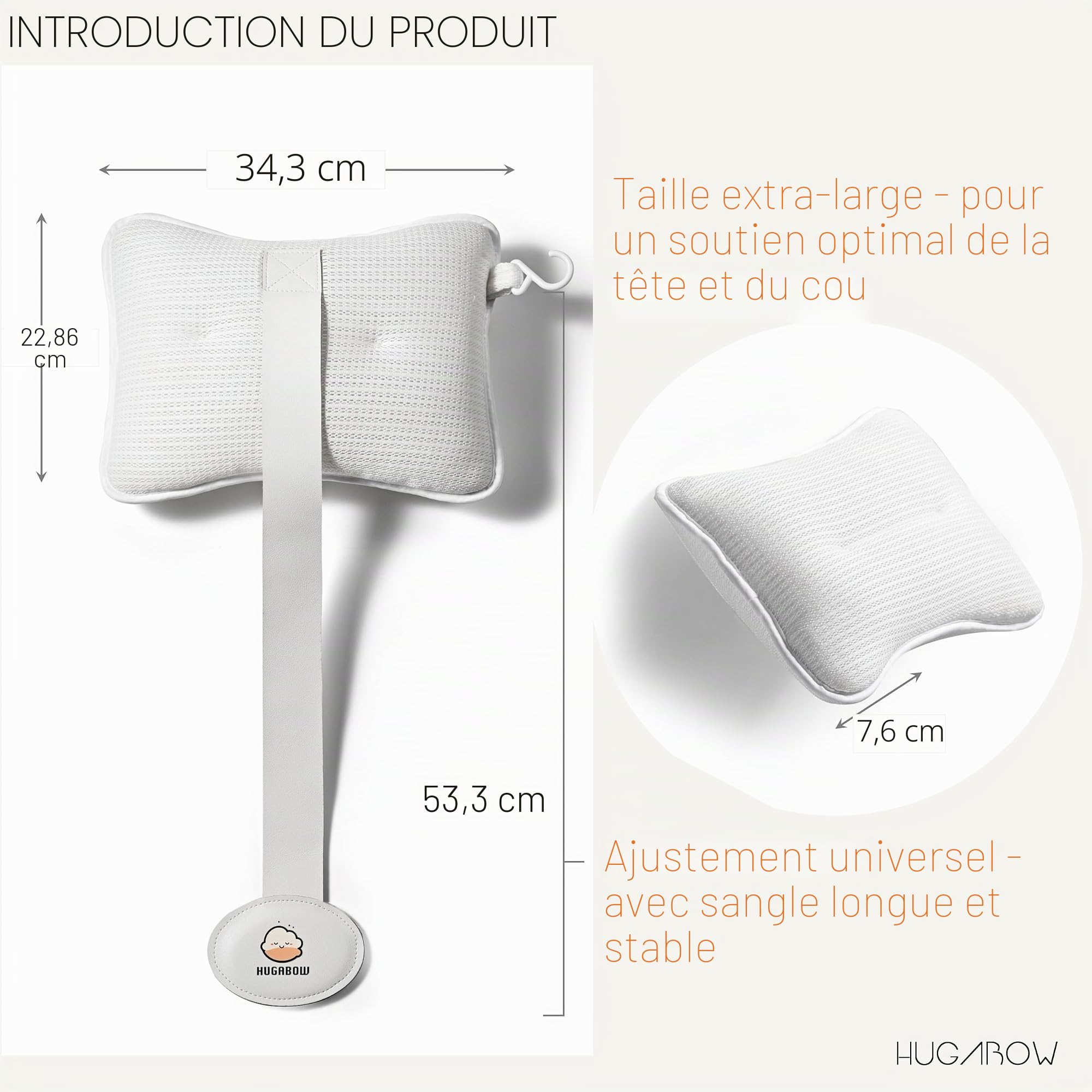Lot de 2 Grands oreillers pour Jacuzzi, Spa et Chaise Longue – Coussin Universel pour Appui-tête et Cou, Hauteur réglable avec Longue Sangle, séchage Facile avec Crochet (Lot de 2)