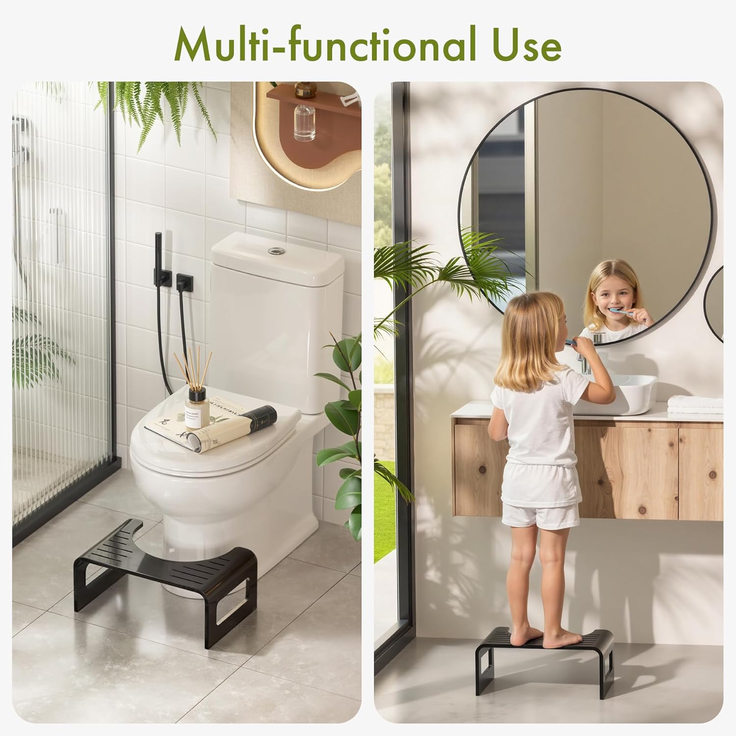 AmazerBath 7 Inches Acrylic Squat Potty, Black Toilet Step Stool for Adults, Modern Design Non-Slip Pooping Stool, Strong Load-Bearing, Blends Seamlessly Into Any Bathroom