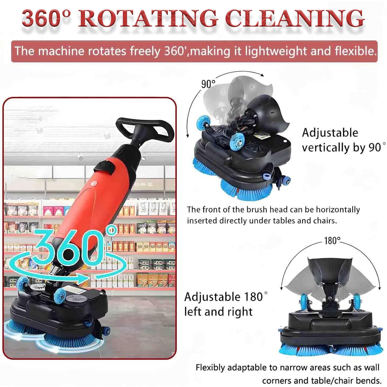 Fregadora De Suelos Inalámbrica, Rotación De 360°, 2 Cepillos Motorizados, Depósitos Independientes, Limpieza Profunda A 240 RPM para Suelos Duros Y Baldosas.,White