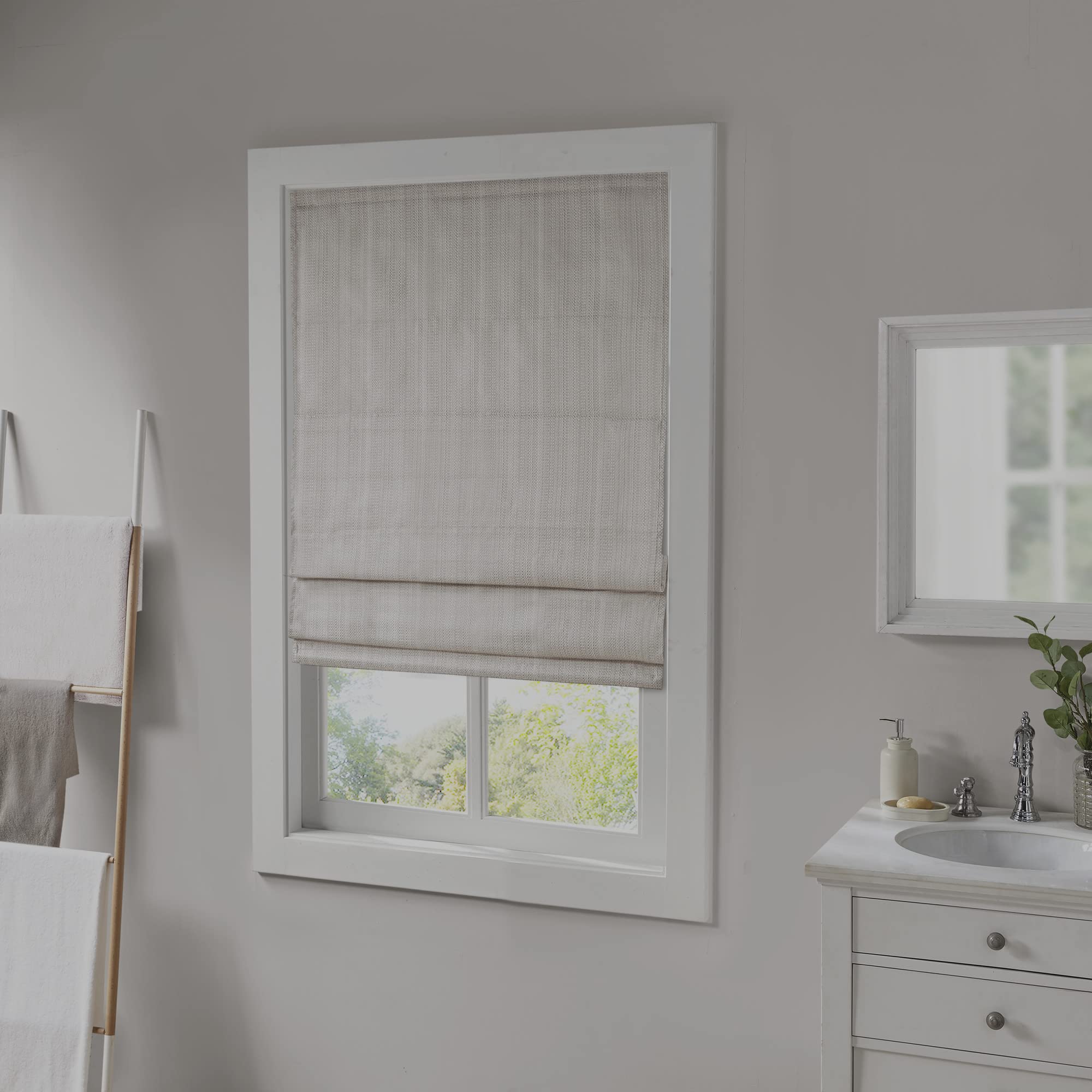 Madison Park Galen Cordless Roman Shades - Fabric Privacy Single Panel Total Blackout, Energy Efficient, Thermal Insulated Window Blind Treatment, for Bedroom, Living Room Decor, 31" x 64", Ivory