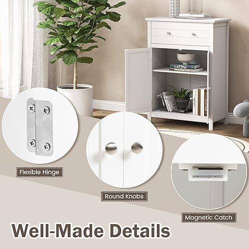 Miniatura 6 de Giantex Armario de almacenamiento de baño con cajón, armario de piso con puertas, estante ajustable, organizador de almacenamiento para entrada,