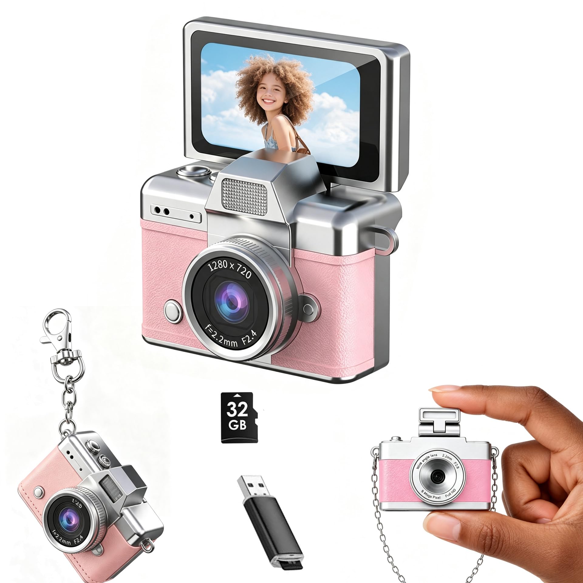 Mini Keychain Camera, 1080P Retro Camera with Flip Screen, 32GB Card | 180° Flip Screen,6 Built-in Vintage Filters,Ultra-Portable Keychain Design,Wearable Camera for Travel, Vlog, Daily Life-image-40