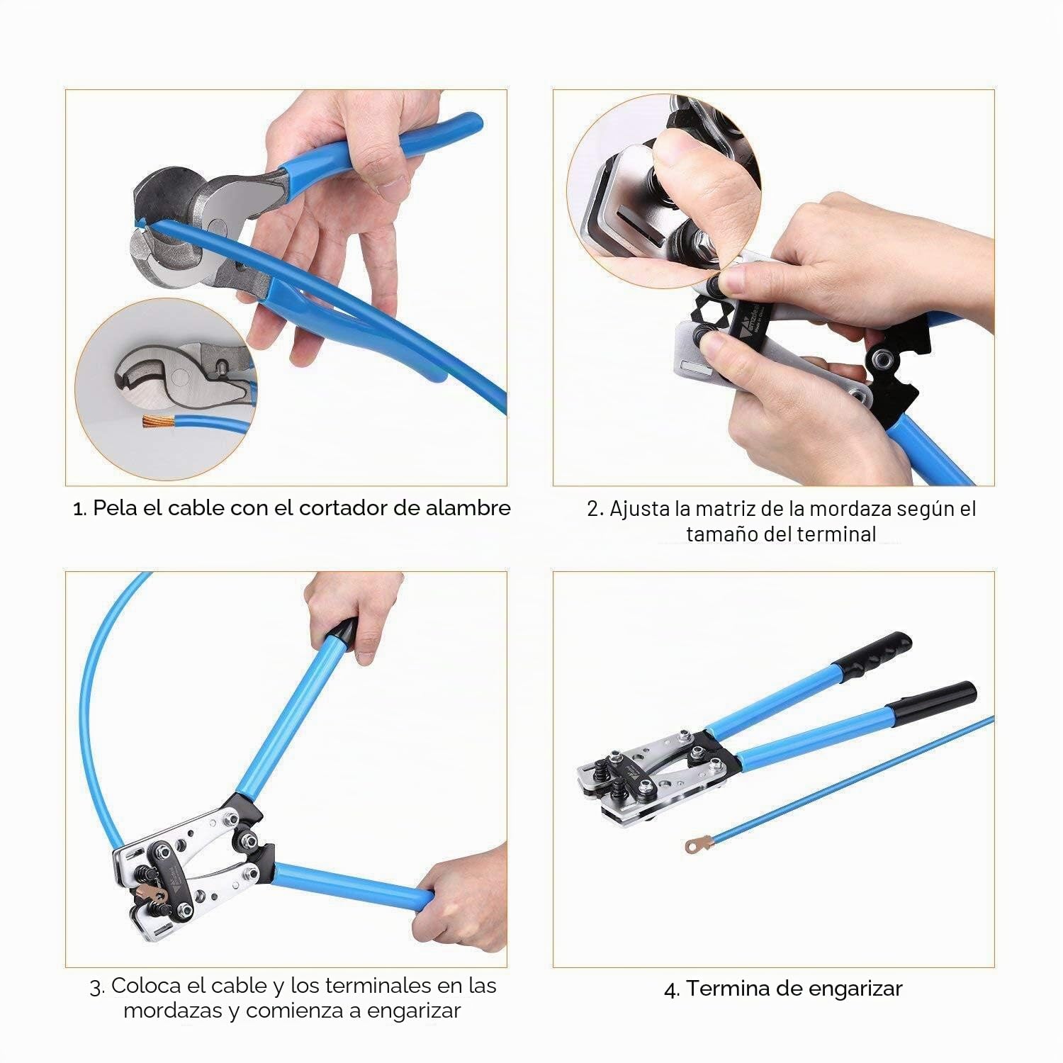 TOPWAY Herramienta de Crimpado de Terminales de Cable 6-50 mm² + 240 mm Cortador de Cable + 60 PCs Kit de Terminales de Cable de Cobre, Herramienta de Electricista Manual 4164346
