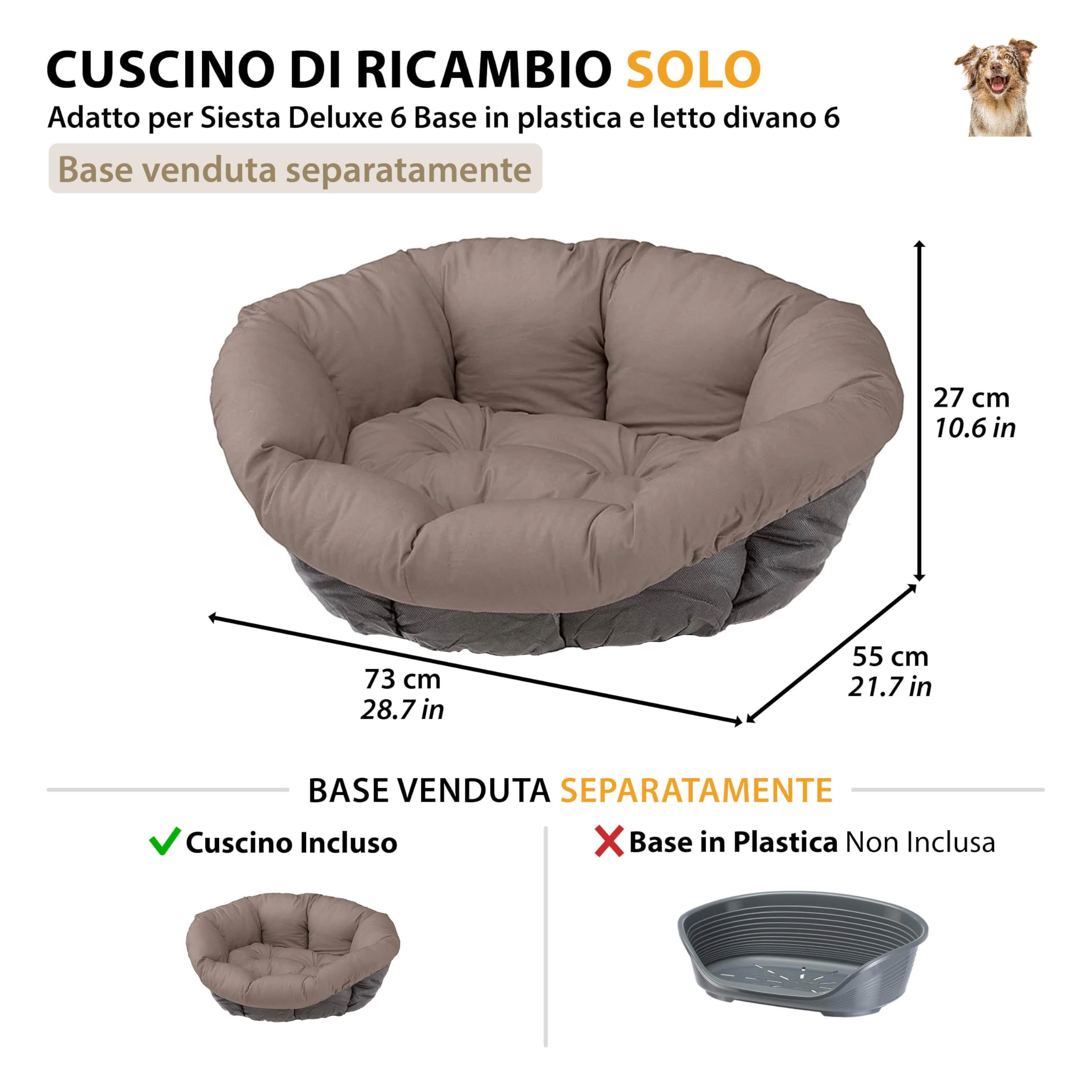 Ferplast Imbottitura di Ricambio per Cuccia Cani e Gatti, Cuscino Imbottito per Cuccia in Plastica (non inclusa) Lavabile, Regolabile 73 x 55 x h 27 cm, S Grigio