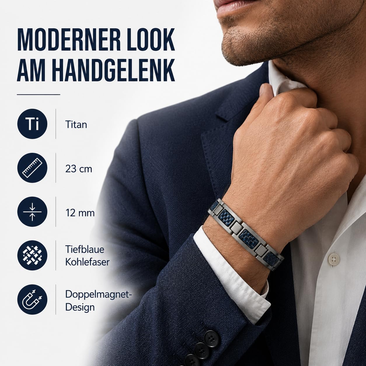 Titan Magnetarmband Herren Carbonfaser, Doppelmagnete
