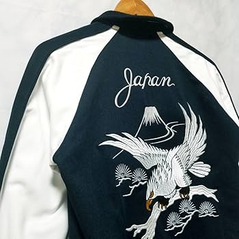 Amazon.co.jp: スカジャン 鷹 富士 刺繍 松 JAPAN ネイビー