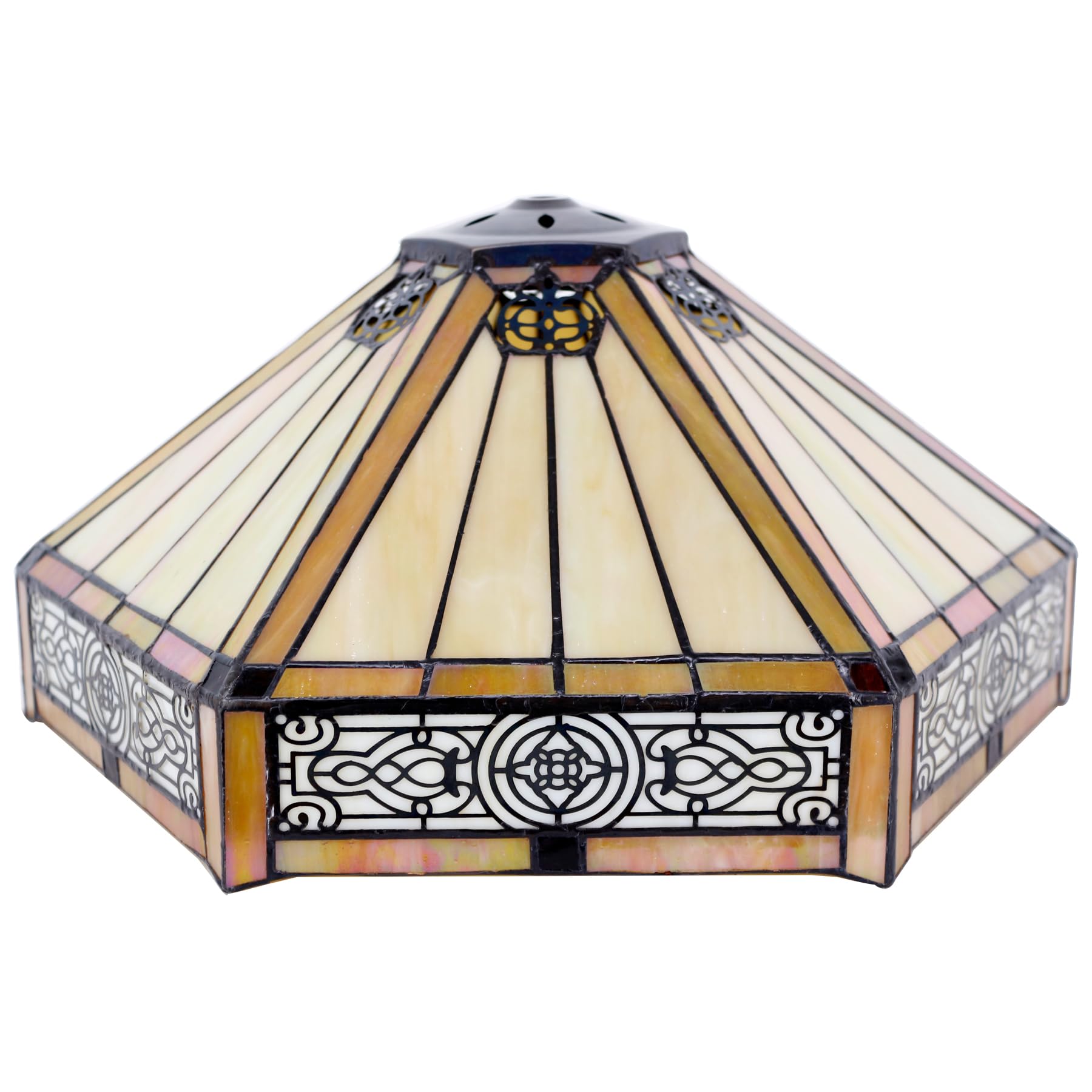 Large Tiffany Lamp Shade Replacement Only 16Inch Stained Glass Lampshade Fit For Table Lamps FLoor Lamp Ceiling Fixture Pendant Hanging Light Home Office Decoration (Yellow Six Sided)