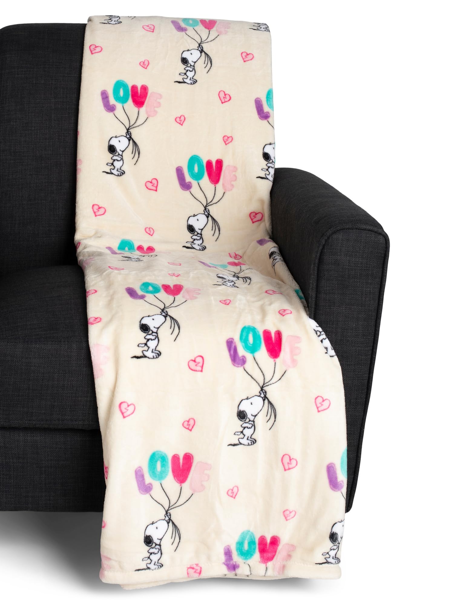 Peanuts Valentine's Day Throw Blanket, Cream - Love Balloons, 60" x 70"