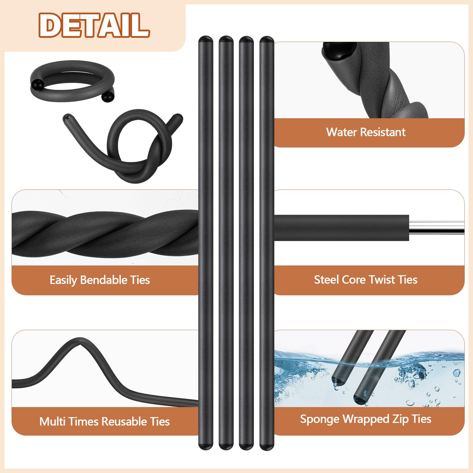 20 bridas de goma EVA de 17 pulgadas, reutilizables, flexibles, resistentes, para organizar cables (color negro)