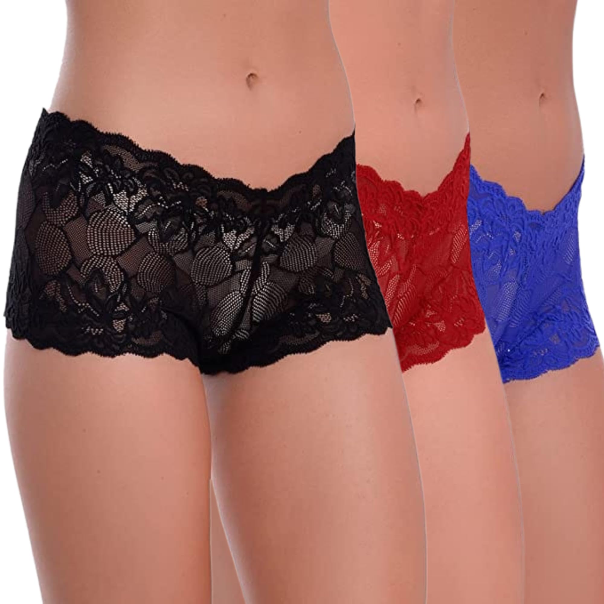 Women Net Lace Boyshorts Panty - Floral Lace Mid Waist Underwear - Soft Stretchable Breathable-image-19