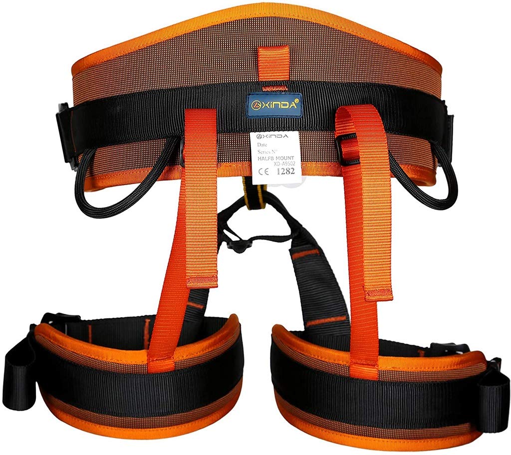 SwaYve Arnés de Seguridad para Trabajar en Altura, Cinturón de Seguridad para Escalada de Montaña de Medio Cuerpo, Protección Contra Caídas, Equipo de Rappel para Escalada en Roca/Oranje