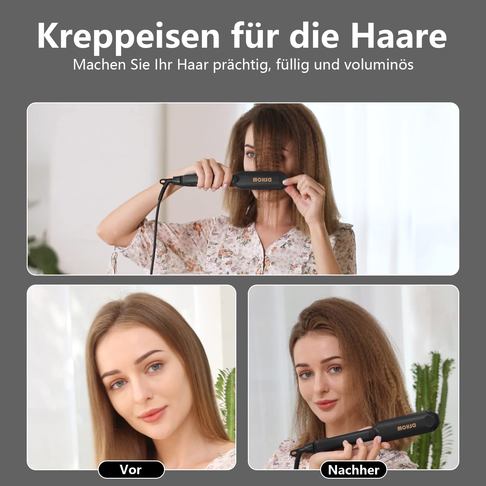 Kreppeisen für die Haare DSHOW Keramik Crimping iron for Hair Glätteisen Haarglätter Kreppeisen und Schnellaufheizung für Glattes und Crimper Haar (Schwarz)