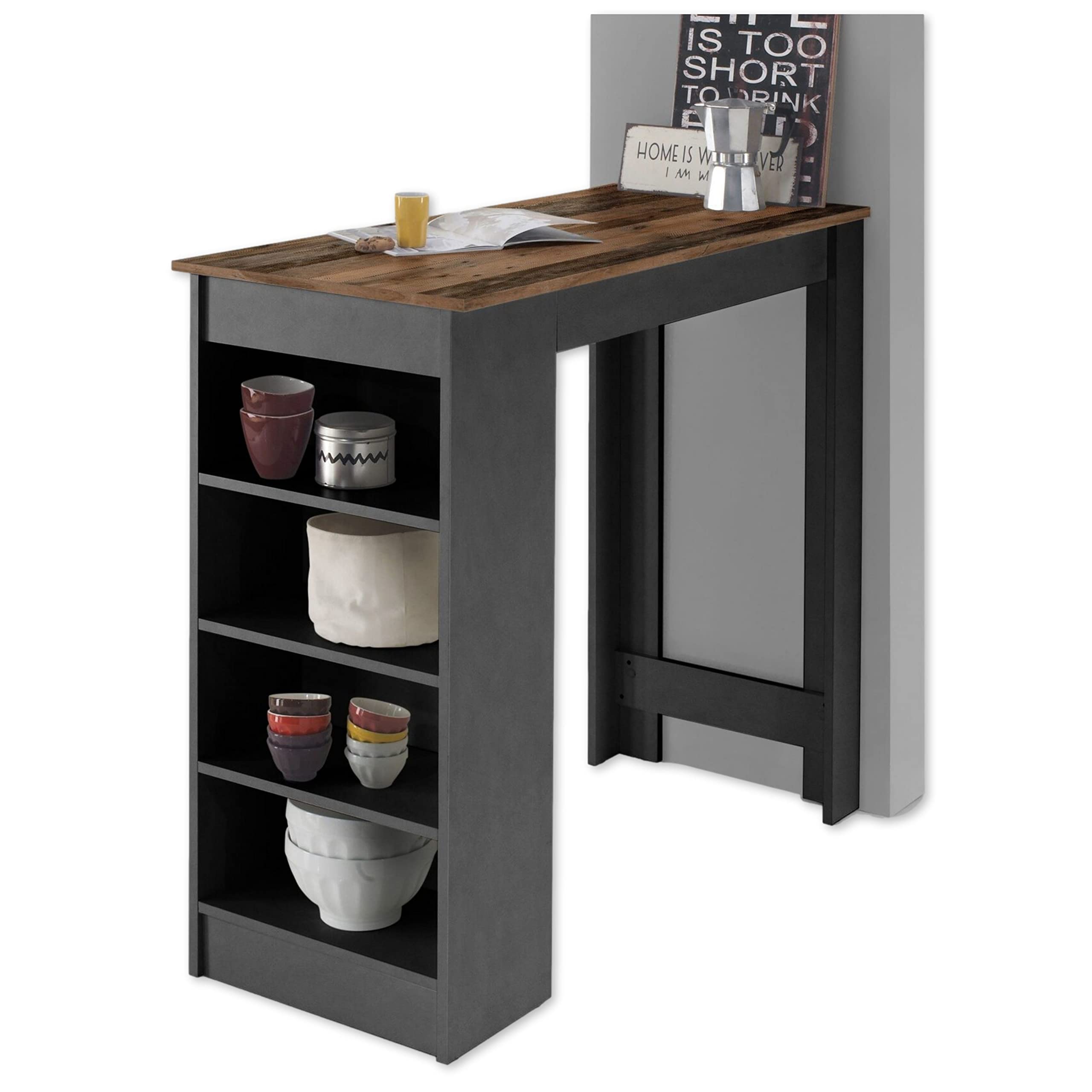 Stella Trading Mojito Moderna Mesa de Bar en Aspecto de Estilo Antiguo, mostrador Que Ahorra Espacio para Cocina y Comedor, Madera de ingeniería, Old Style/Óxido de Hormigón, 115 x 103 x 50 cm