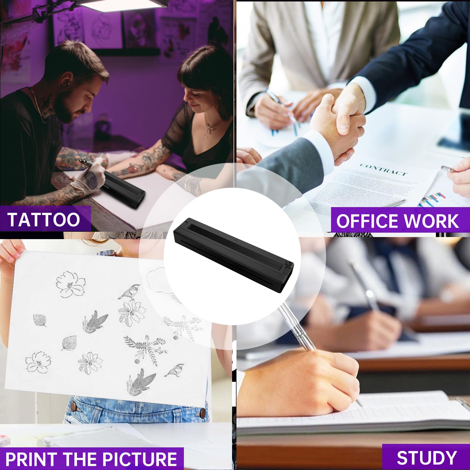 Tattoo Stencil Printer Machine for Tattooing, Portable Bluetooth Thermal Tattoo Transfer Printer for Tattoo Artists & Enthusiasts., Compatible with Android, iOS, Windows(Black)